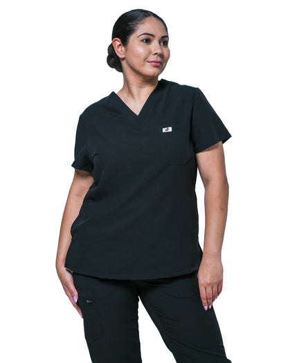 RAKI Three Pocket Scrub Top - Black