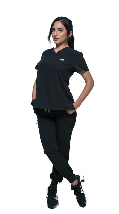 RAKI Three Pocket Scrub Top - Black